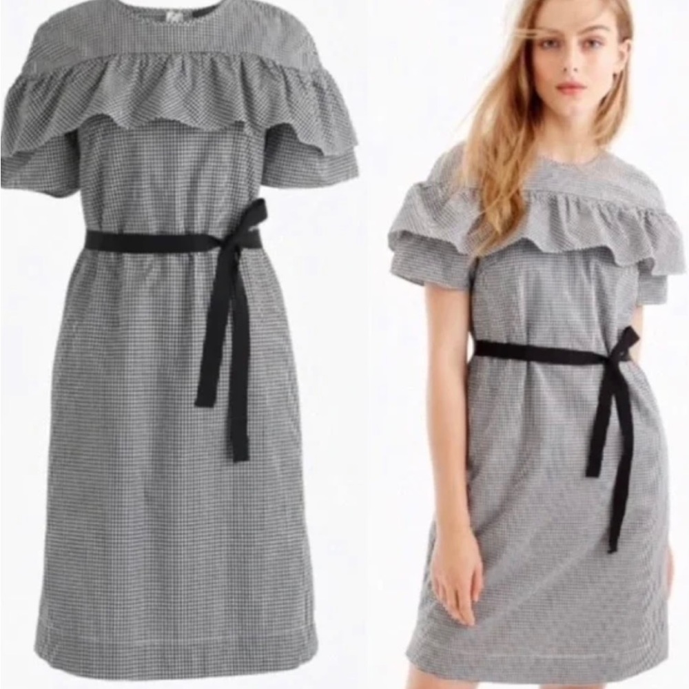 JCREW BLACK & WHITE EDIE Cotton Micro Gingham DRESS~ SIZE 2 (XS, S)